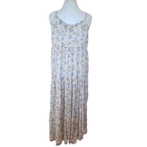 Elena Baldi Silk Blend Tiered Floral Print Maxi Dress Generous Size Medium Cream - Picture 2 of 13